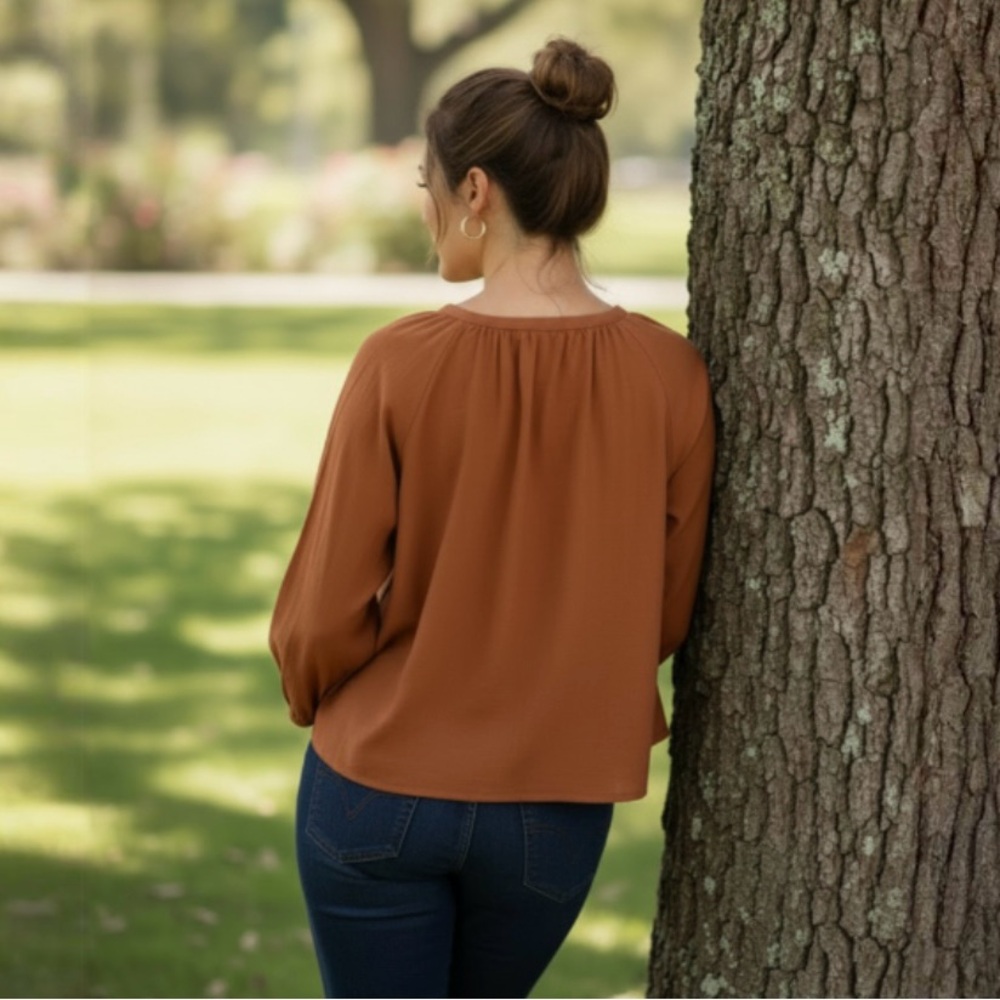 A New Day a.n.d. Raglan Long Sleeve Tie Front Linen Blend Top Size X SMALL - Picture 3 of 8